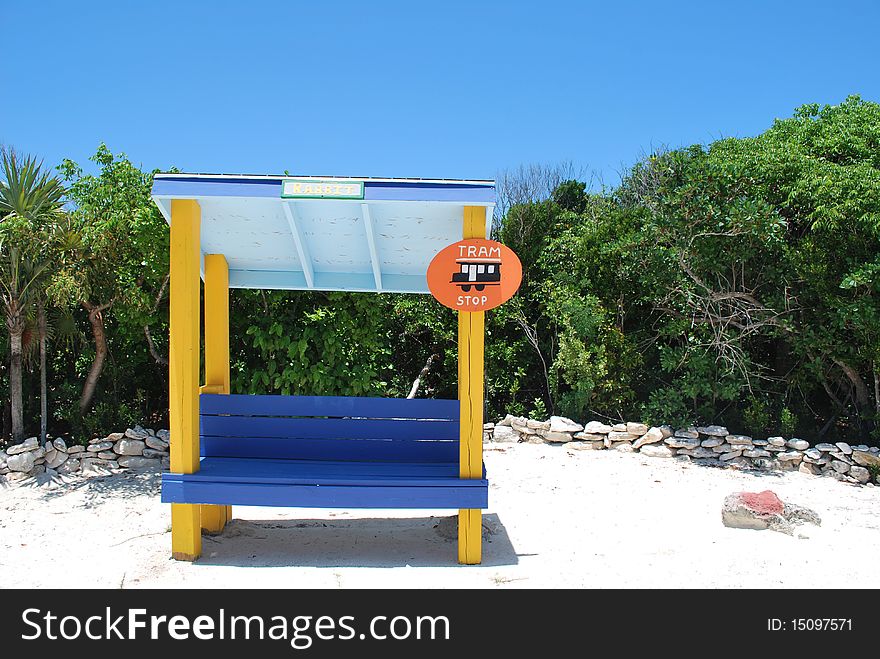 Local tram stop on Caribbean island. Local tram stop on Caribbean island