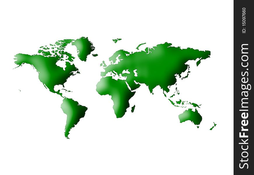 Green Map of the world all continents. Green Map of the world all continents