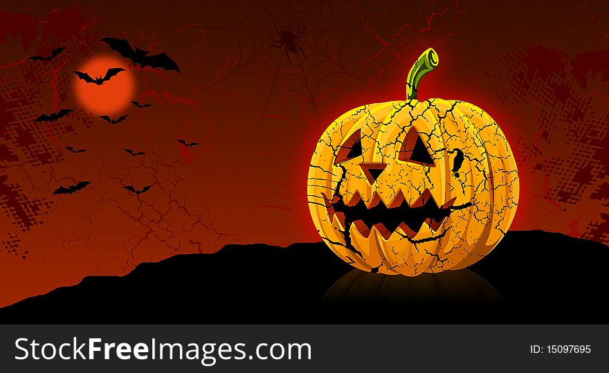 Halloween Pumpkin with - dark red background. Halloween Pumpkin with - dark red background