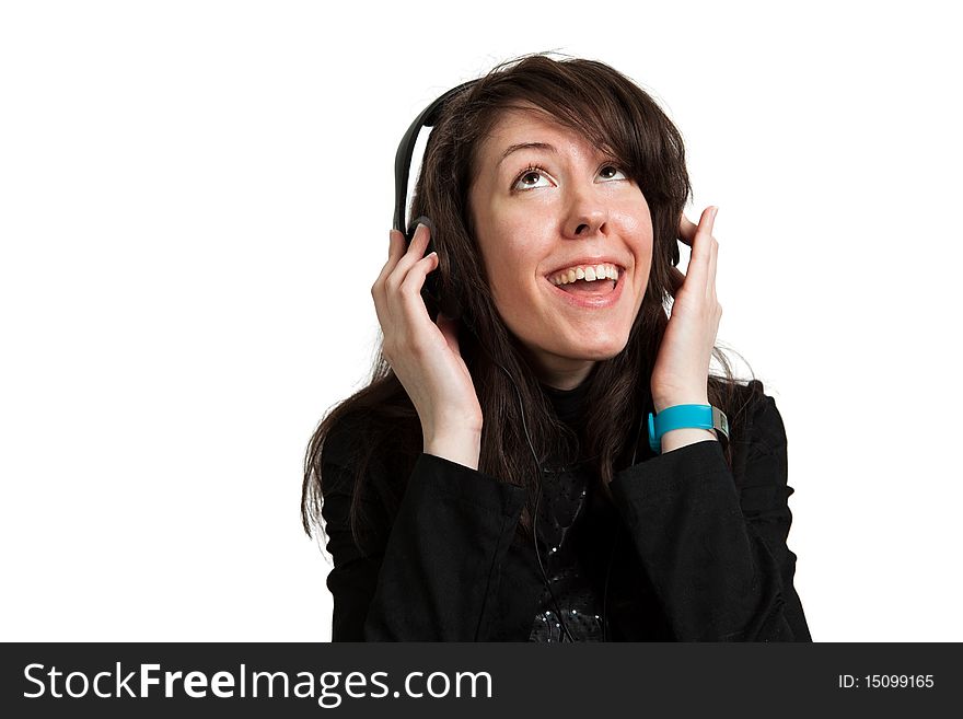 Young woman listening music and singing. Young woman listening music and singing