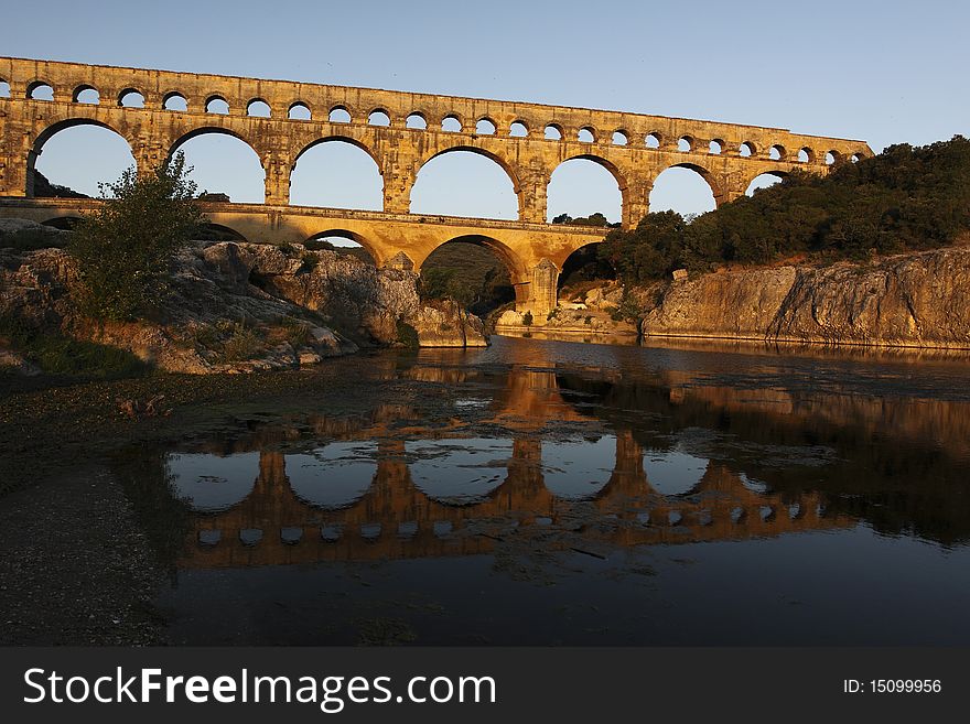 Pont du gard at sunrise, France.