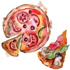 Fast Food Itallian Pizza Tasty Food. Watercolor Background Illustration Set. Isolated Fast Food Illustration Element. Stock Photos Fast Food Itallian Pizza Tasty Food. Watercolor Background Illustration Set. Isolated Fast Food Illustration Element. Stock Photos