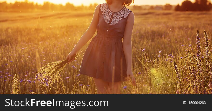 Beautiful Teenager Girl In Summer Field