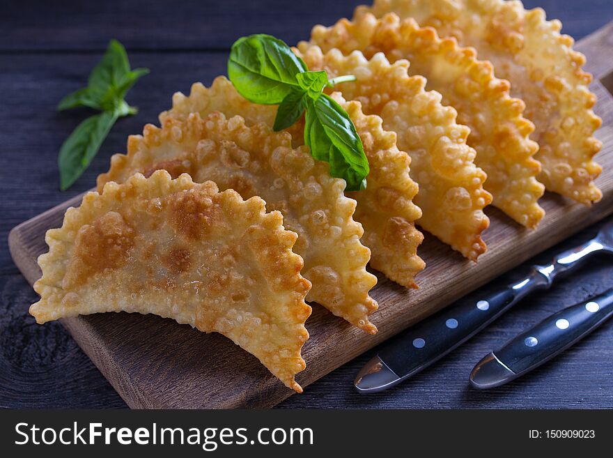 Chebureki - Pan Fried Pie With Meat And Onions. Fried-dough Food.