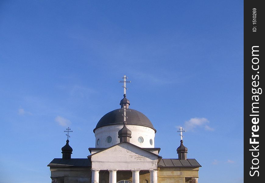 Domes with crosses of ancient Russian church