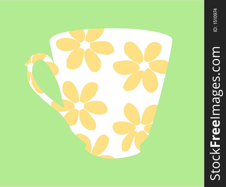 Flowered Teacup Design - Fully editable  drawing. Flowered Teacup Design - Fully editable  drawing