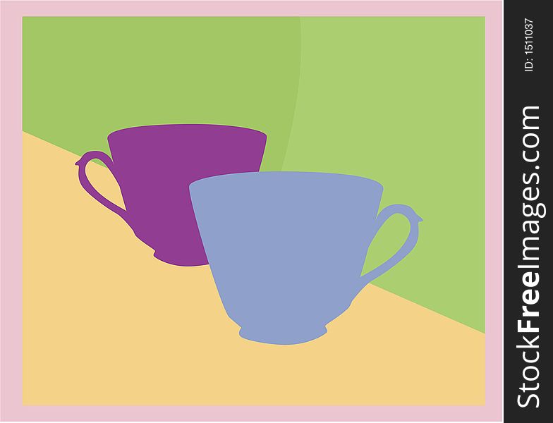 Tea Cups - Fully editable  drawing. Tea Cups - Fully editable  drawing