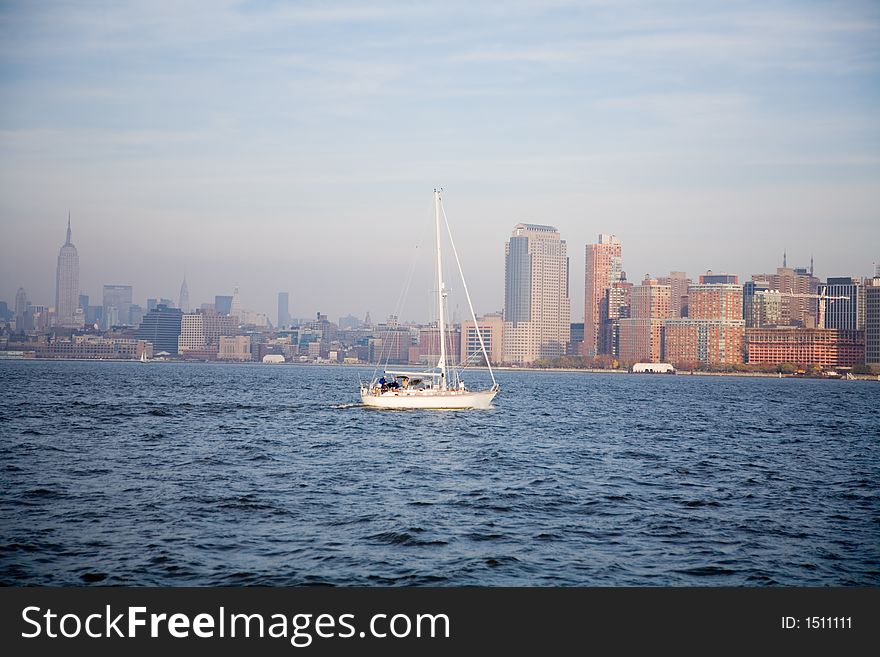 New York City Skyline In Fall Sunset