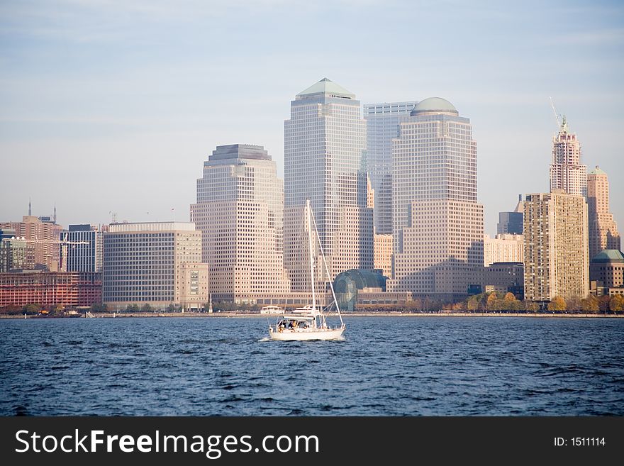 New York City Skyline in Fall Sunset