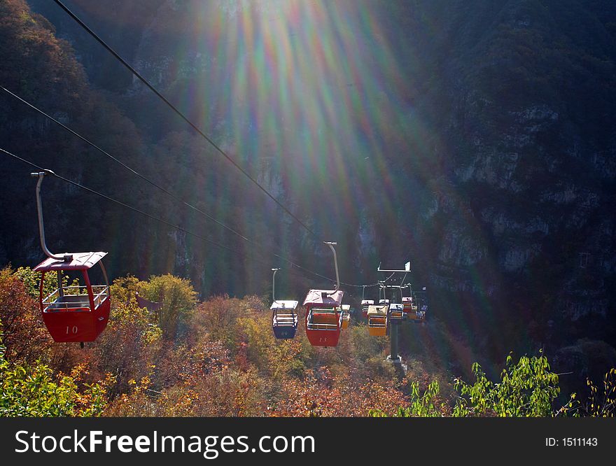 Cable cars and shining light. Cable cars and shining light