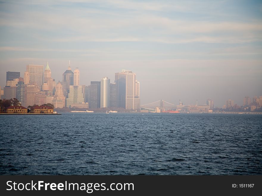 New York City Skyline In Fall Sunset