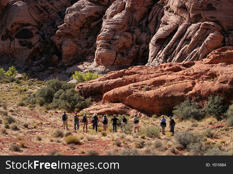 Group of hikers at the red rocks