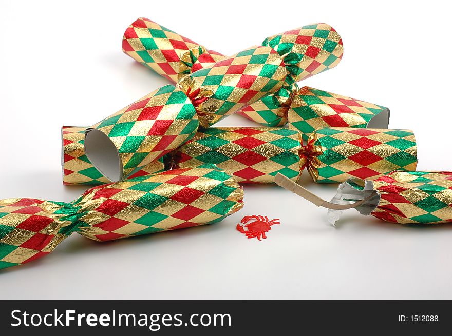 Festive party favors on a white background