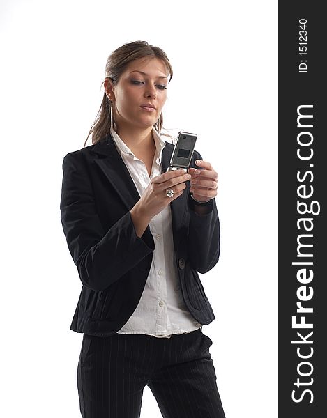 Great looking blond business woman shot in studio - busy. Great looking blond business woman shot in studio - busy