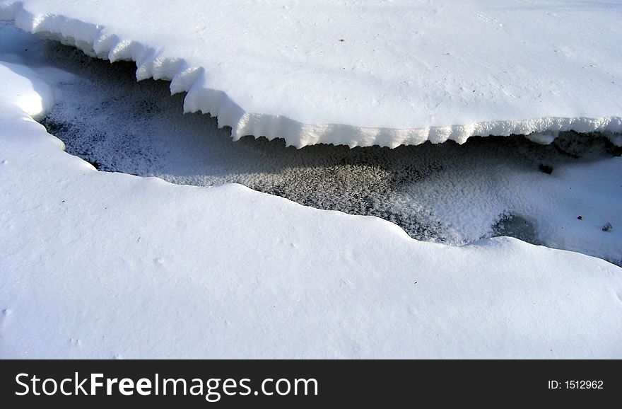 Frozen stream with a dusting of snow