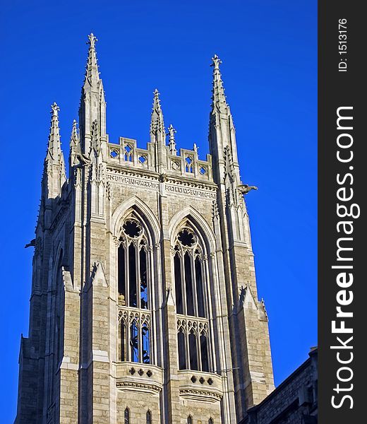 Tower of a Magnificent Gothic Cathedral on a Sunny Day. Tower of a Magnificent Gothic Cathedral on a Sunny Day