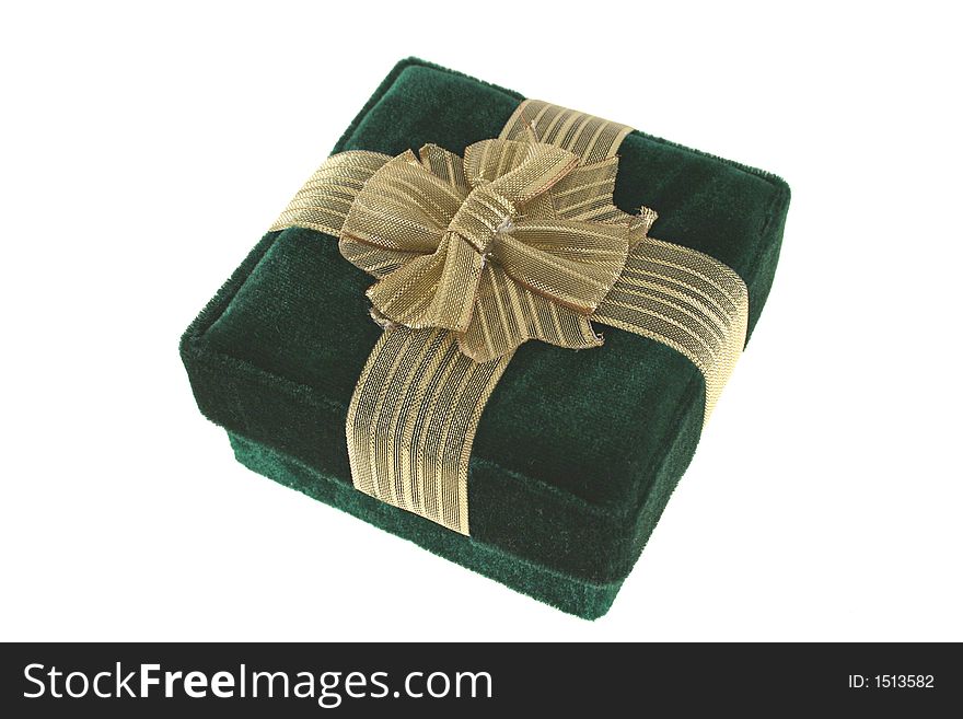 Christmas green gift box with gold ribbon