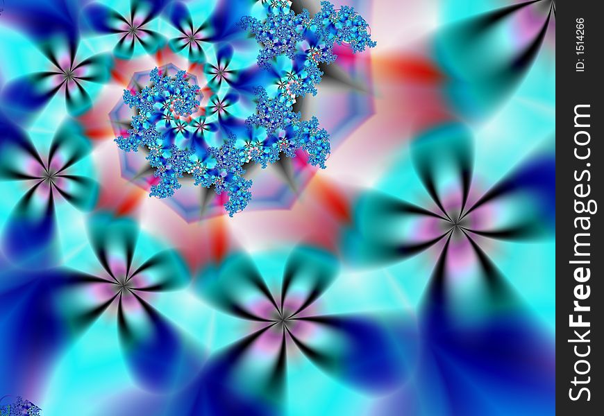 Colorful flowers in spiral fractal