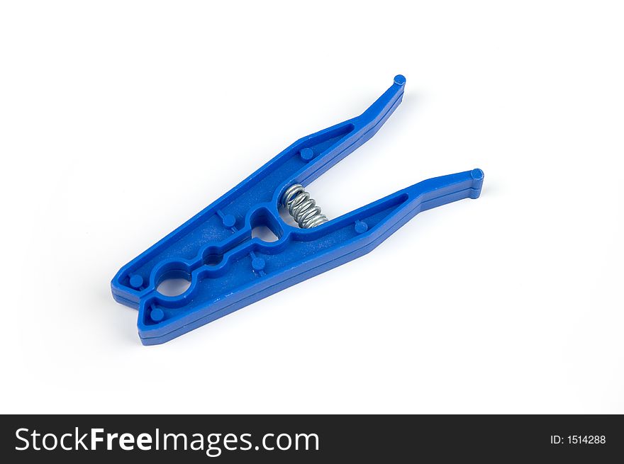 Blue clothes-peg isolateg against white background