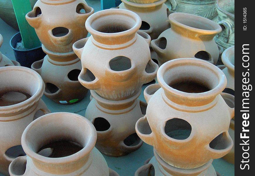 Stacked clay potter for plants and gardening