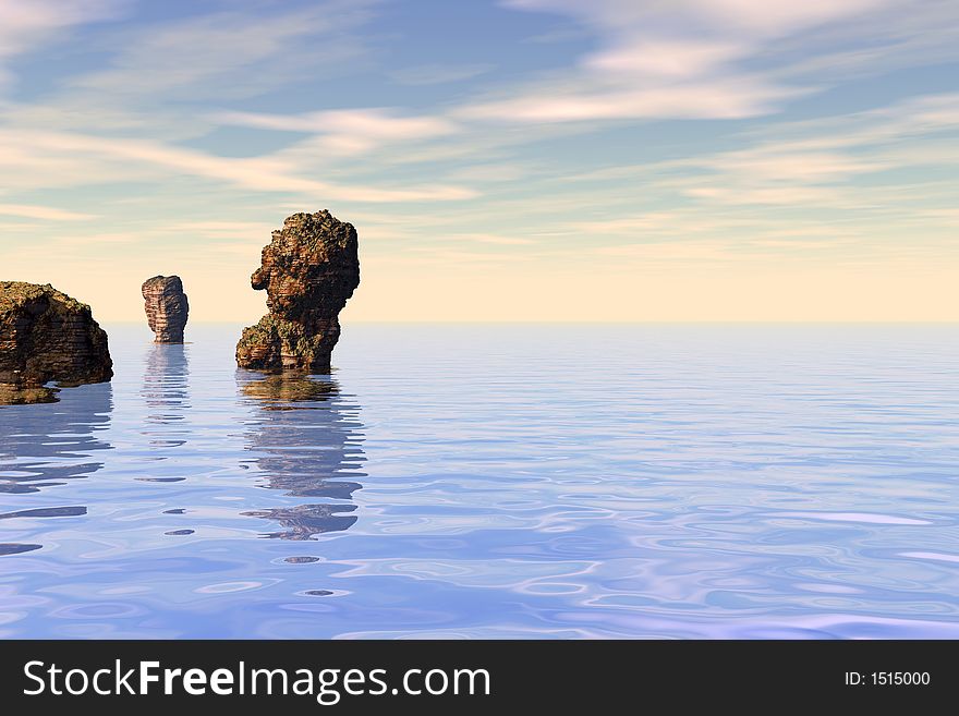 Sea rock landscape - digital artwork. Sea rock landscape - digital artwork