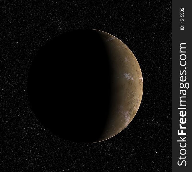 A desert planet with a crescent view. A desert planet with a crescent view.