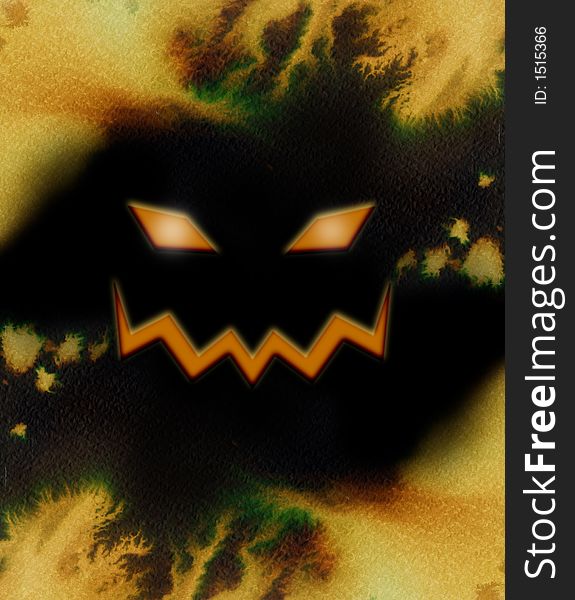 A pumpkin face. Black and orange halloween background. A pumpkin face. Black and orange halloween background.
