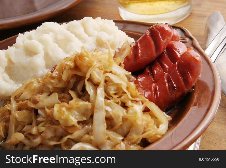 Frankfurters with cabbage.