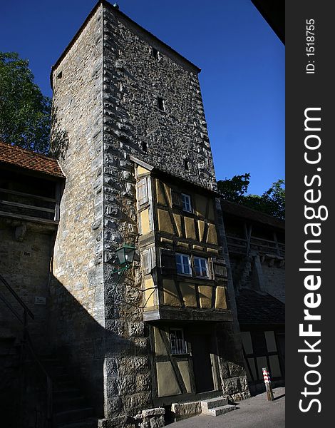 Castle wall tower in Rothenburg, Germany.