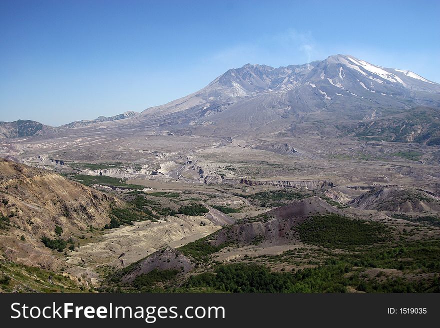 Mount St Helens with a steaming lava dome.