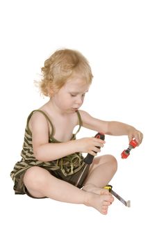 Girl With A Screwdriver Pliers And A Tape Royalty Free Stock Photo Girl With A Screwdriver Pliers And A Tape Royalty Free Stock Photo
