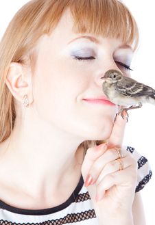 Nestling Of Bird (wagtail) On Hand Royalty Free Stock Image