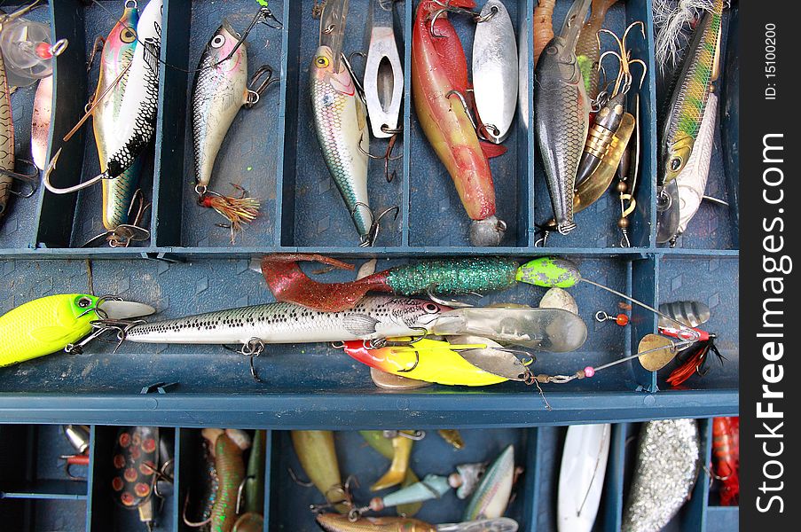 Set of fishing equipment photographed close up