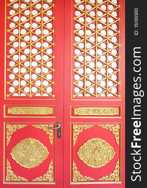 The red door with gold texture in chinese style.