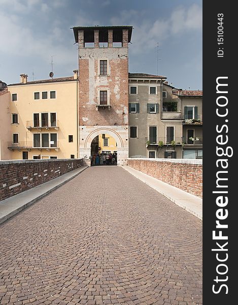 Picture of an old tower with bridge in Verona. Picture of an old tower with bridge in Verona