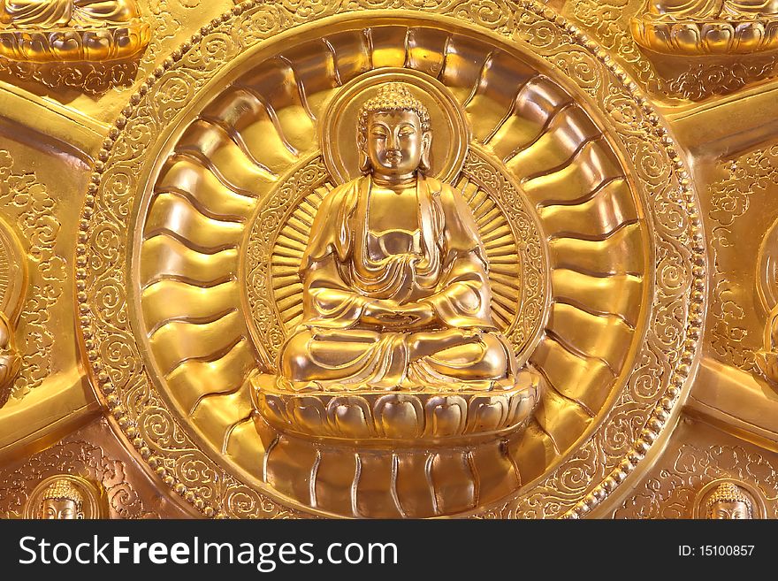 Portrait of a golden Chinese style Buddha statue Thailand. Portrait of a golden Chinese style Buddha statue Thailand