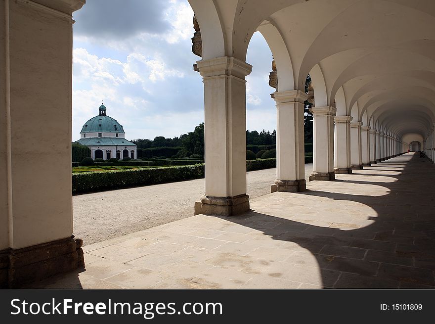 Colonnade in flower garden Kromeriz, Czech Republic. Colonnade in flower garden Kromeriz, Czech Republic