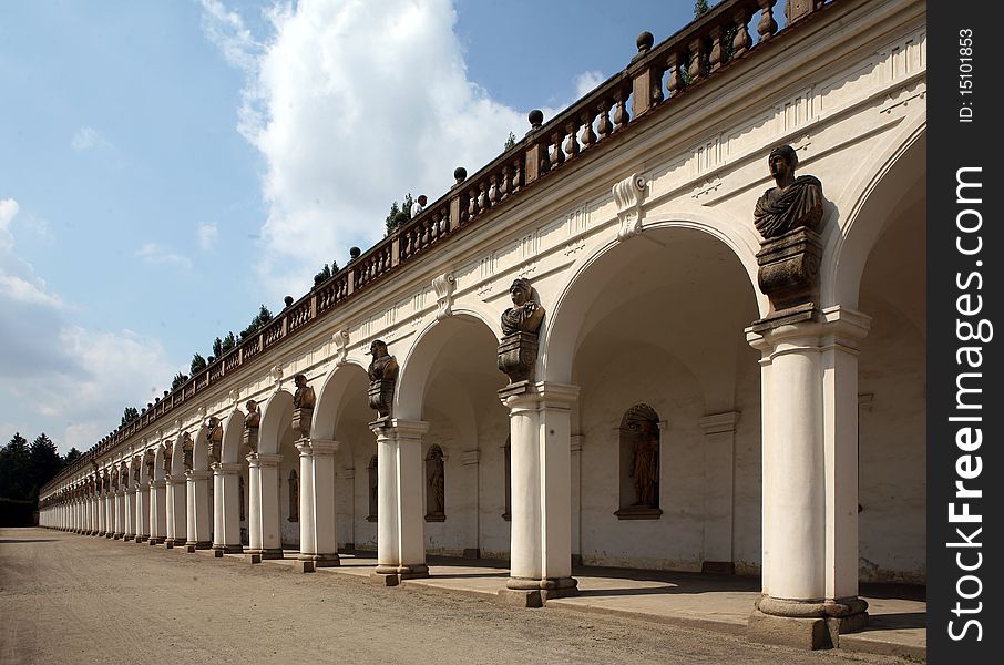 Colonnade in flower garden Kromeriz, Czech Republic. Colonnade in flower garden Kromeriz, Czech Republic