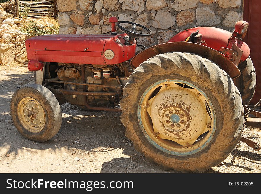 Old red tractor.