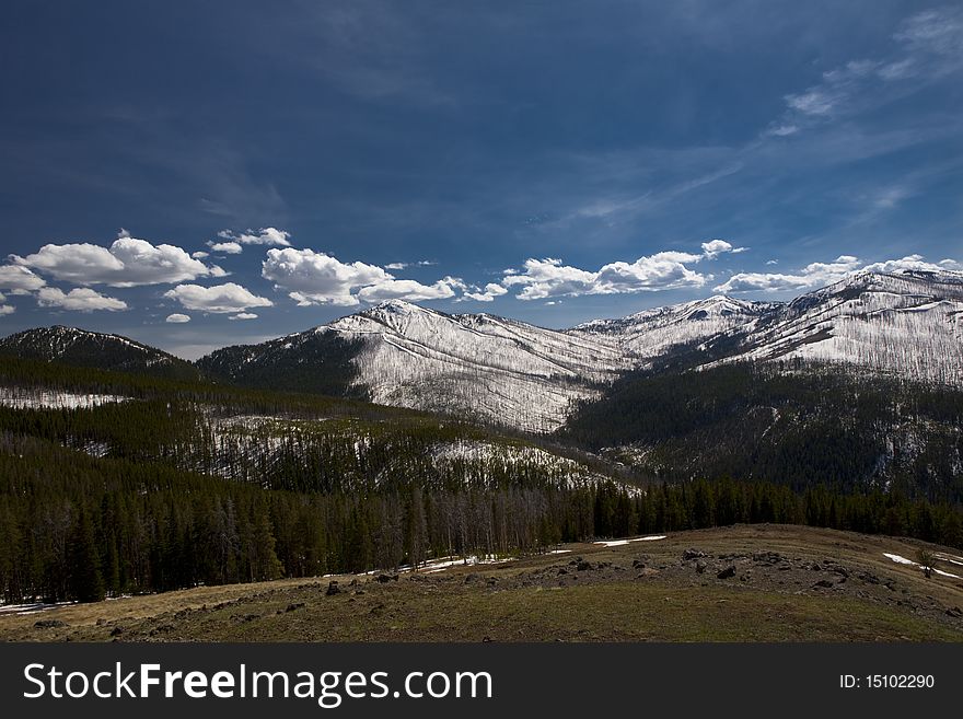 View of the mountain in the National park of the Yellowston in early spring. View of the mountain in the National park of the Yellowston in early spring