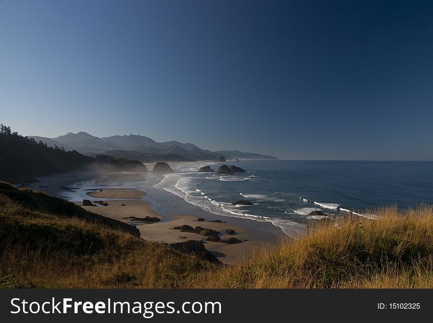 Haystack Rock From Ecola State Park In Oregon. Haystack Rock From Ecola State Park In Oregon