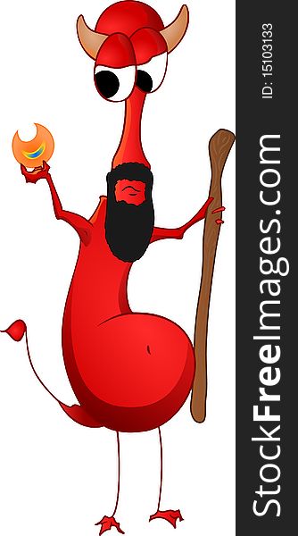 A vector cartoon devil holding fire. A vector cartoon devil holding fire