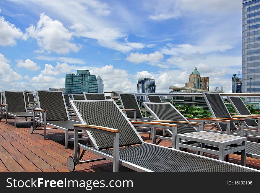 Swimming Chair on the deck of Hotel in Bangkok, Thailand