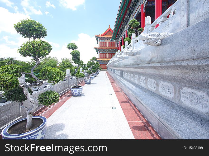 The big chinese temple with nice sky.