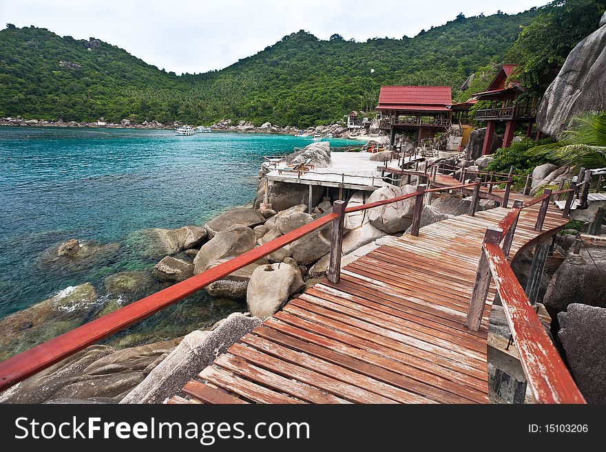 Wooden pathway at Koh Tao island