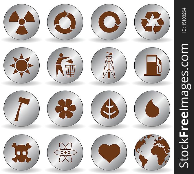 Set of silver environmental icons