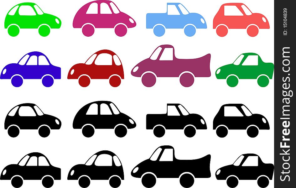 Colored cars in the style of the seventies of last century