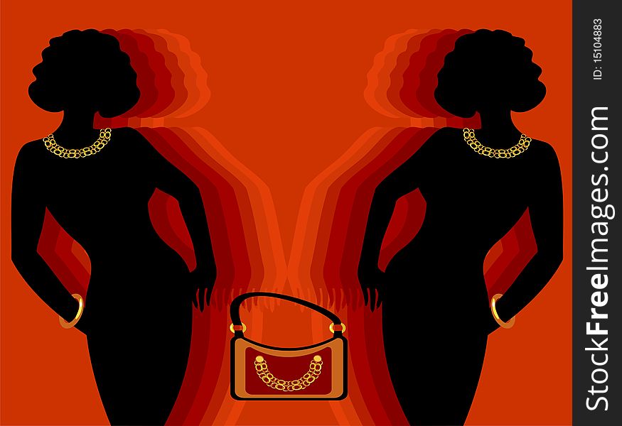 Silhouette and a reflection of women with model proportions. Silhouette and a reflection of women with model proportions