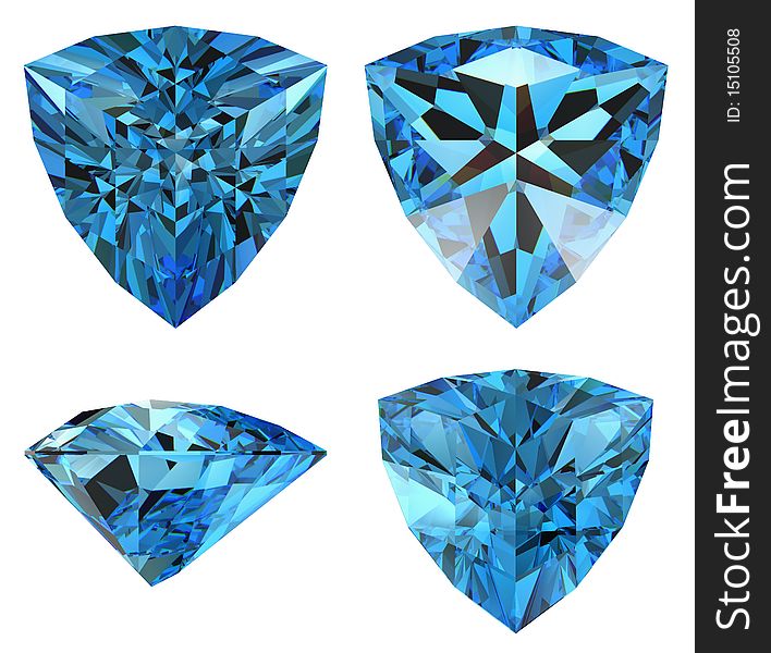 Blue triangle diamond cut shape isolated. Blue triangle diamond cut shape isolated