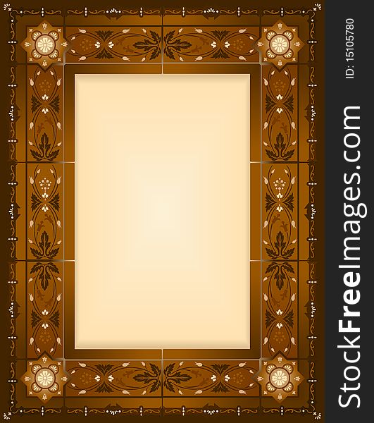 A brownish frame in vintage style with plants ornament